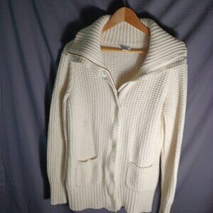 Guide Series Cardigan Knit Sweater Womens Large Cream Heavy Chunky Pockets